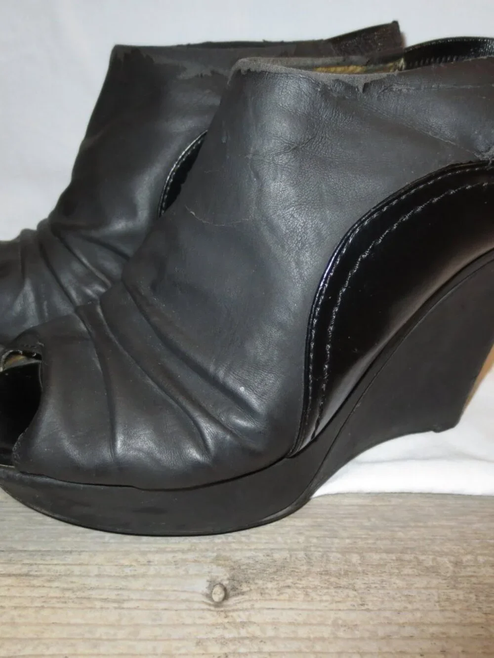 Nicole Miller Vintage Shoes Black Platform Sling Back Peep Toe Wedge Heel - 7.5